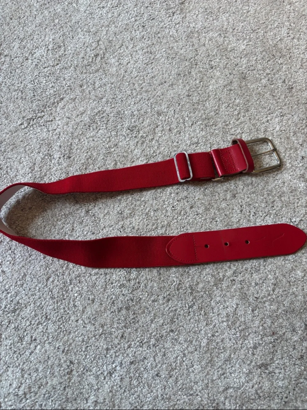 Red Youth Baseball Belt with Silver Buckle